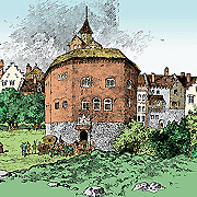 Coloured Drawing of Shakespeare's Globe Theatre, Southwark, Surrey