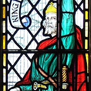 King Alfed with the Sword that was mot as strong as the Pen in Stained Glass