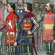 Coloured engraving of King Henry IV as Earl of Derby, along with the Earl of Nottingham & the Earl of Warwick -  Nash Ford Publishing