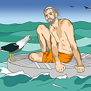 St. Piran on his miraculous millstone raft